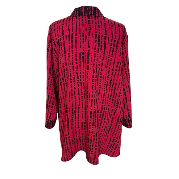 Ali Miles Printed Crinkle Button Front Tunic Blouse Top Plus Size 2X Black Work - Picture 2 of 10